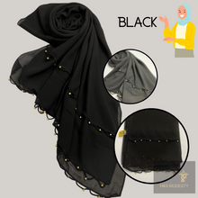 Load image into Gallery viewer, Chiffon Shawl with Golden Beads Tassel (Hijab and Scarf)
