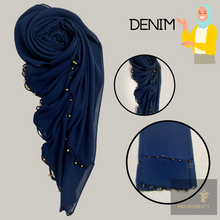 Load image into Gallery viewer, Chiffon Shawl with Golden Beads Tassel (Hijab and Scarf)
