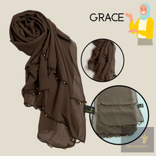 Load image into Gallery viewer, Chiffon Shawl with Golden Beads Tassel (Hijab and Scarf)
