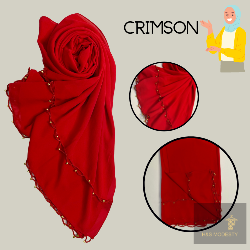 Chiffon Shawl with Golden Beads Tassel (Hijab and Scarf)