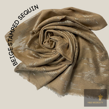 Load image into Gallery viewer, Golden Stamped Sequin Viscose Shawl (Hijab and Scarves)
